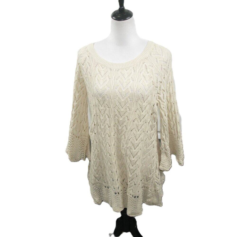 Requirements Cream Open Knit Lightweight 3/4 Sleeve Tunic Sweater Size Medium